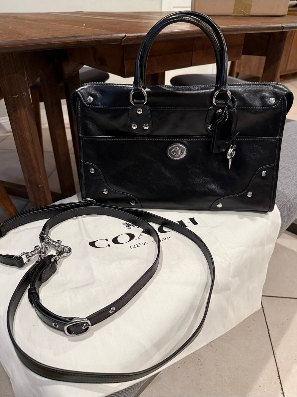 Coach Rhyder 38 Black with Silver Hardware NWT